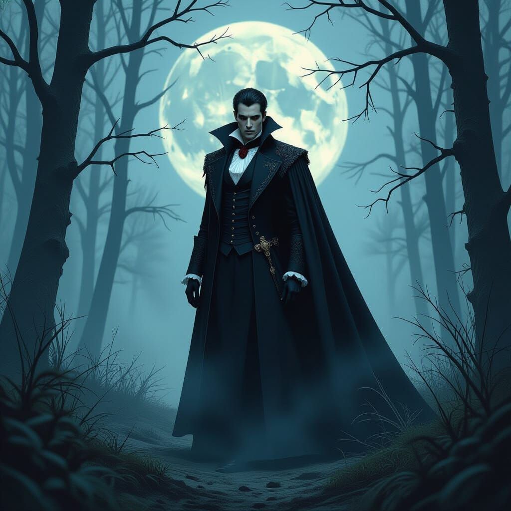 Vampire in Misty Forest: Gothic Romanticism