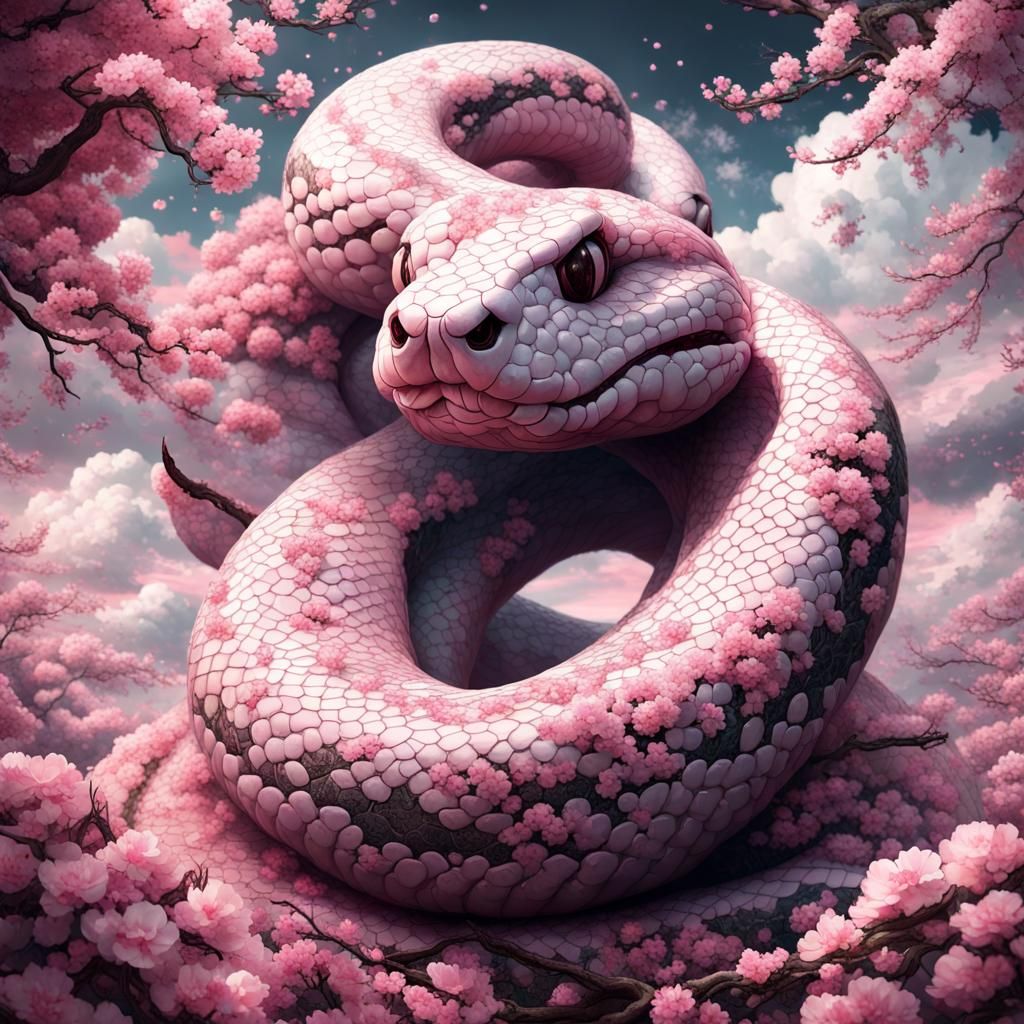 Cherry Blossom Snake in Clouds: Fantasycore Artwork