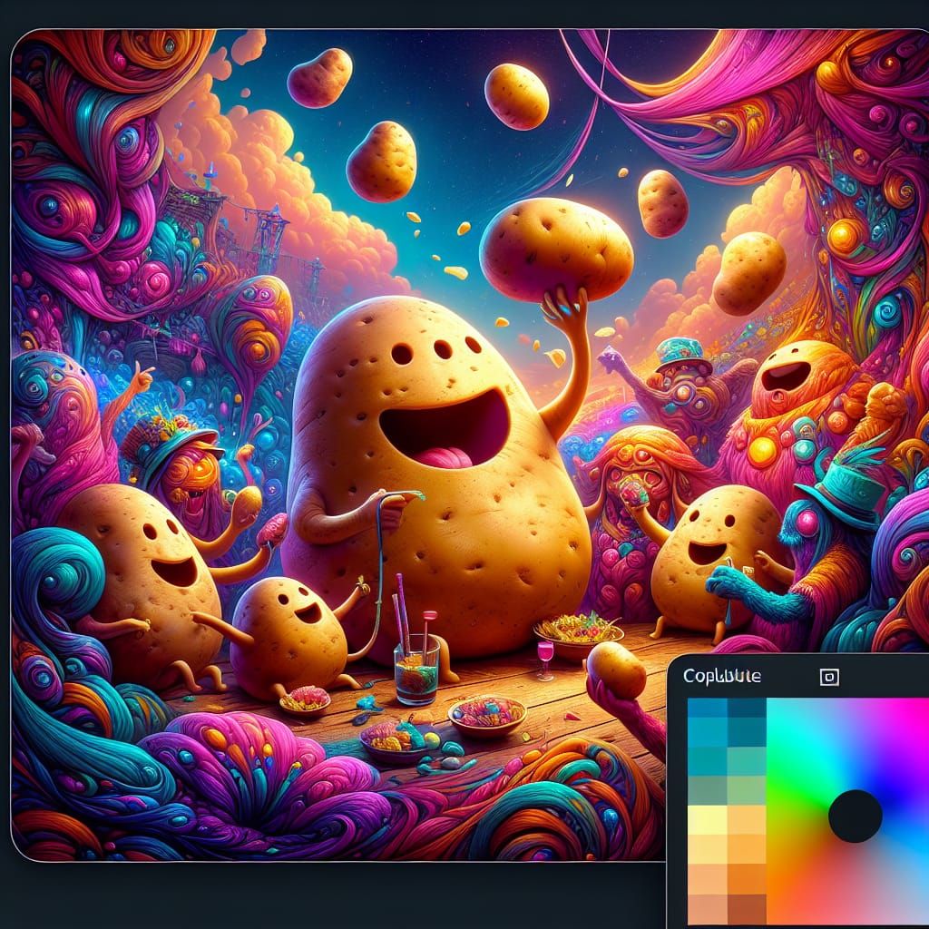 Potato Creature's Psychedelic Party: Detailed Matte Painting