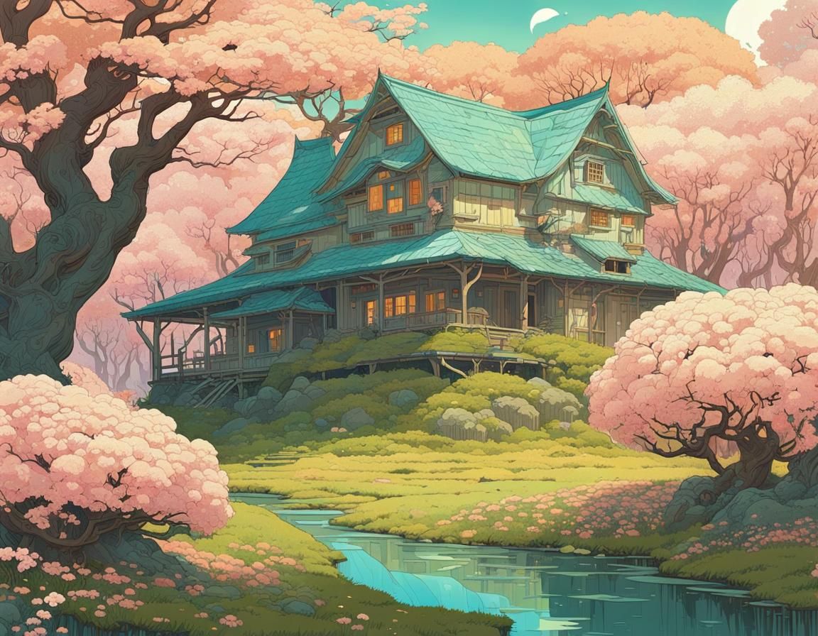 Sakura Forest Farmhouse in Pixel Art Style