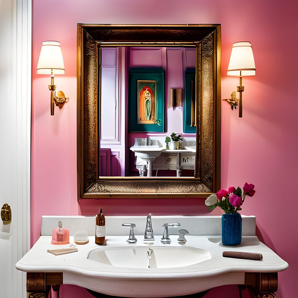 Bathroom Counter with Pink Reflection
