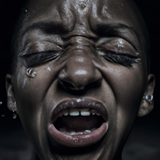 Dramatic Portrait of Black Woman Crying Under Moon