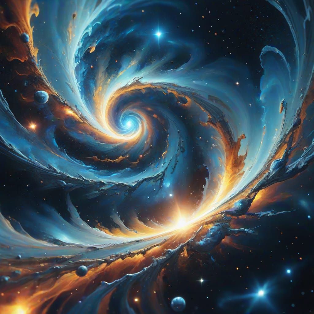 Liquid Metal Vortex in Cosmic Surrealism Style