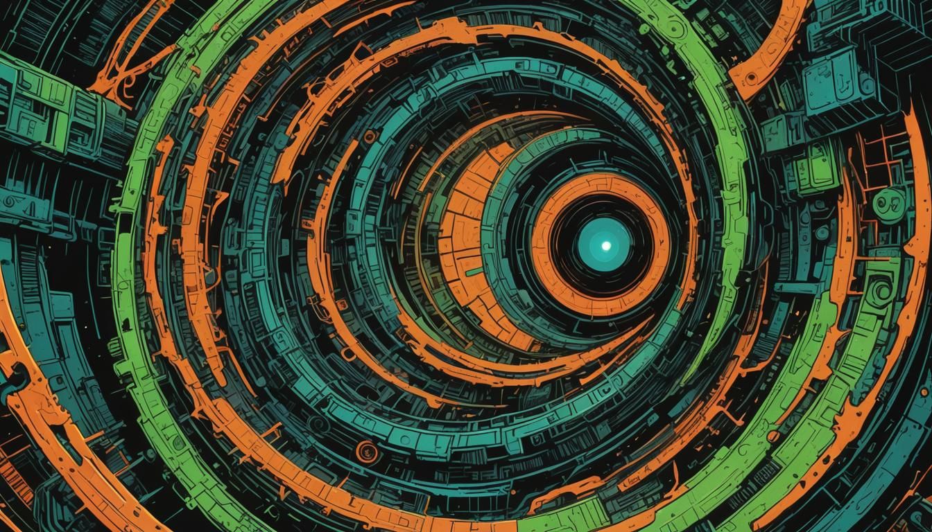 Cyberpunk Comic Book Black Hole in Neon Electric Style