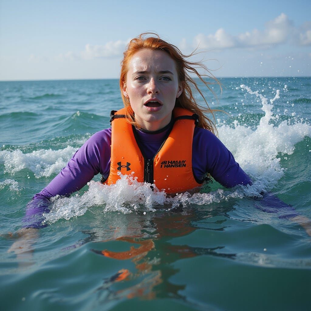 Panicked Woman Struggling in Deep Sea