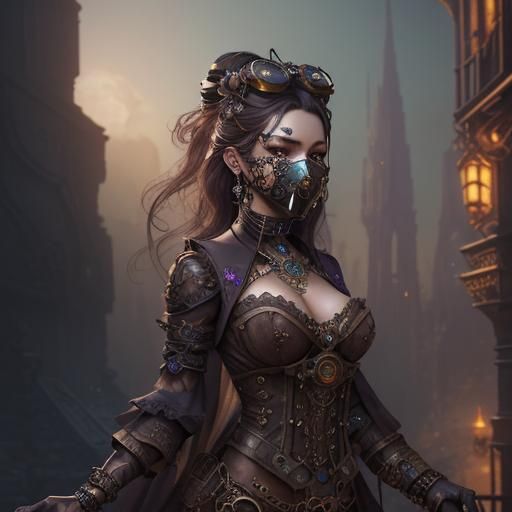 Steampunk Fantasy Woman with Jewelry Face Mask
