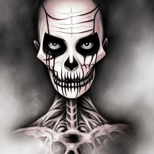 Angry Female Skeleton Portrait in Surrealist Style