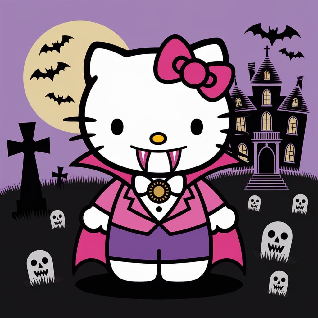 Vampire Hello Kitty in Spooky Cemetery
