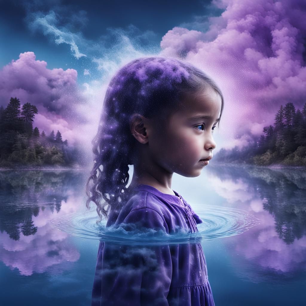 Dreamlike Portrait: Girl of Clouds Touches River