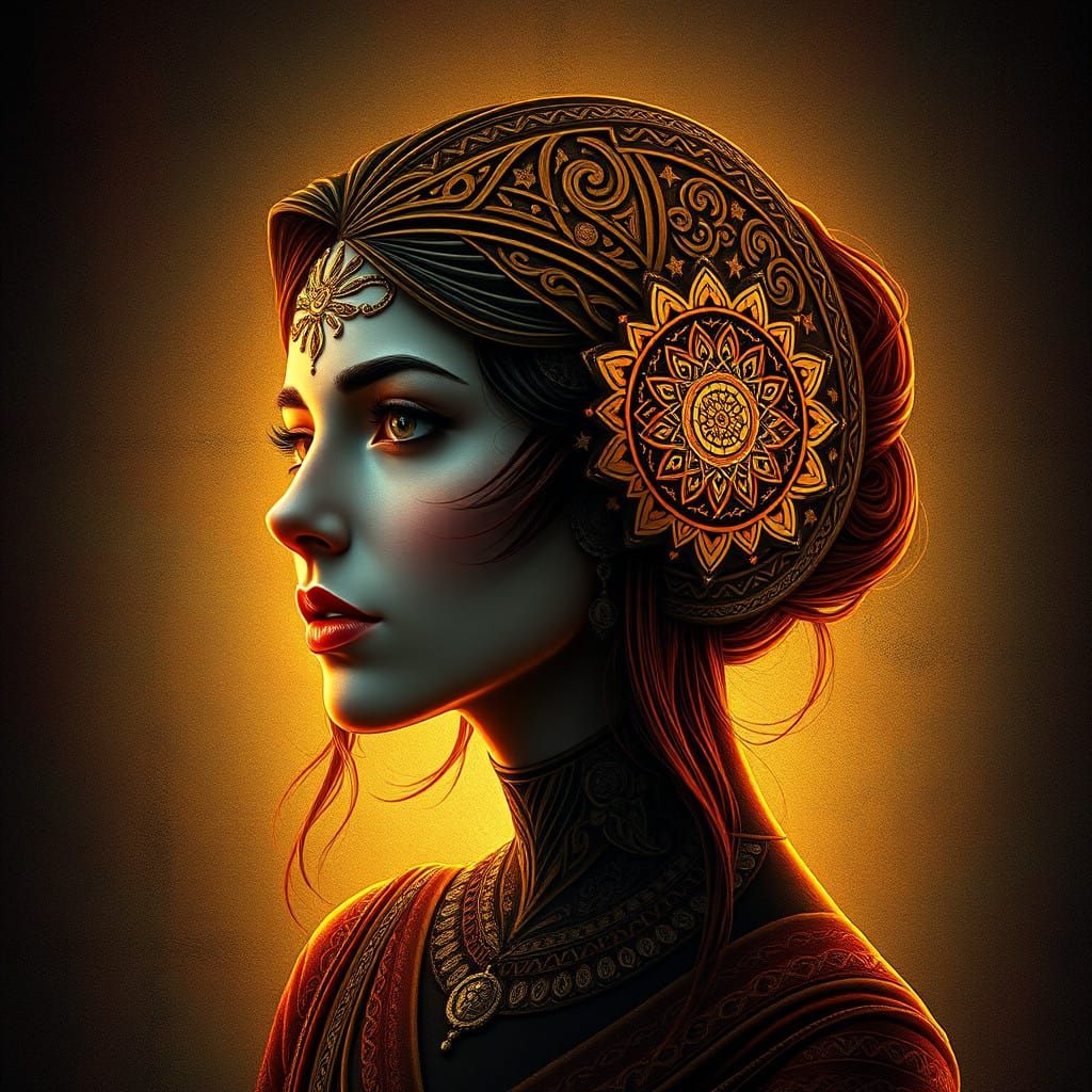 Celtic Goddess with Triadic Mandala Patterns