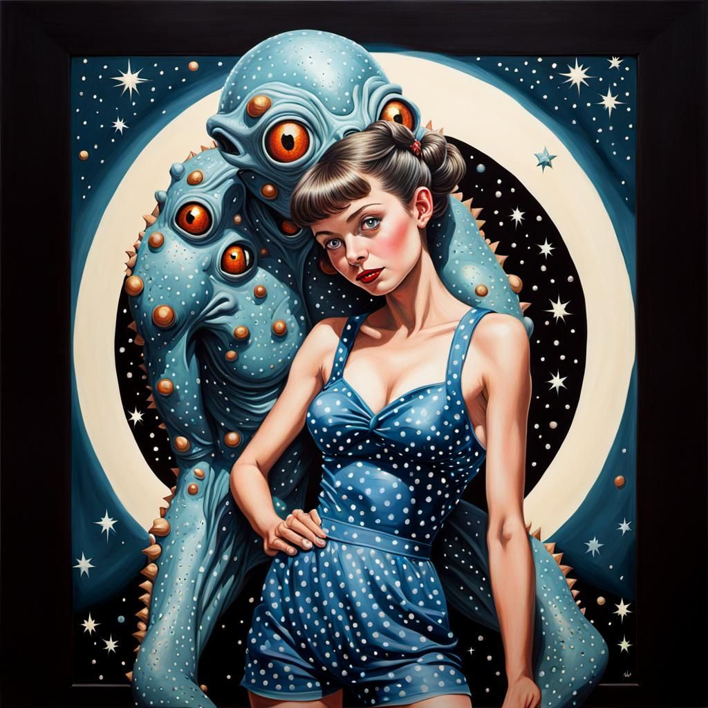 Woman and alien monster