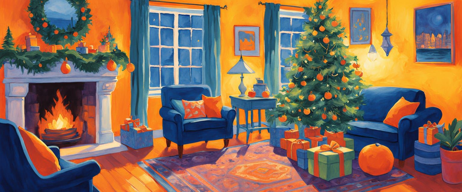 Cozy Christmas Scene in Comic Book Style