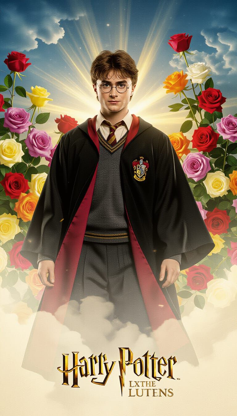 Harry Potter Surrounded by Roses: A Cinematic Still