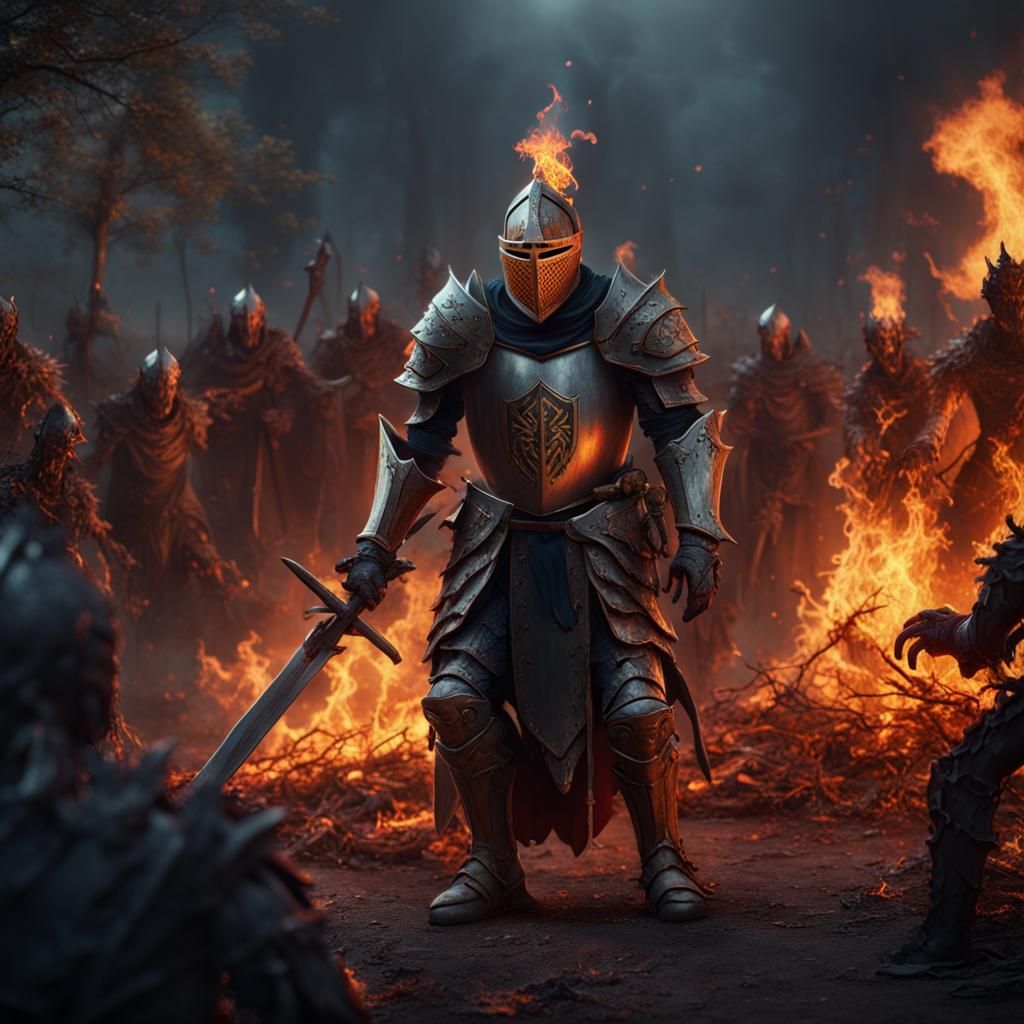 Knight Burning Undead: Detailed Matte Painting