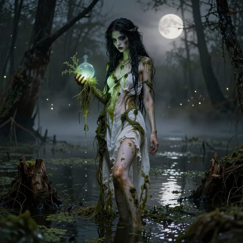 Mysterious Swamp Spirit at Night