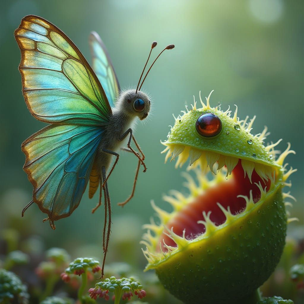 Surprised Butterfly and Venus Flytrap Illustration