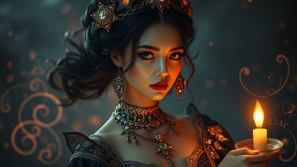 Elegant Sorceress in a Mystical Digital Painting