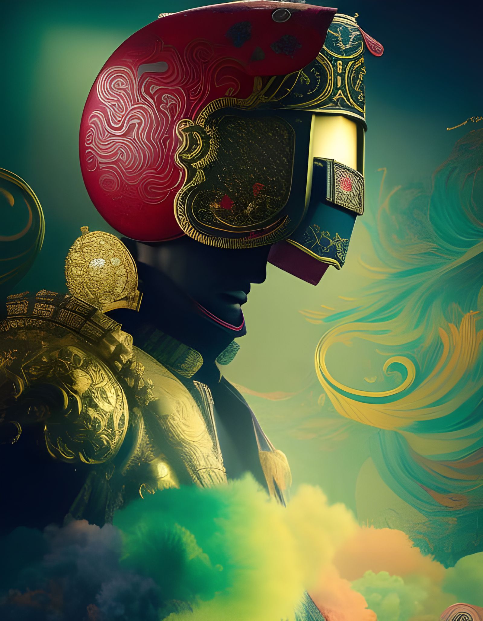 Aries as Futuristic Samurai in Chinoiserie Style