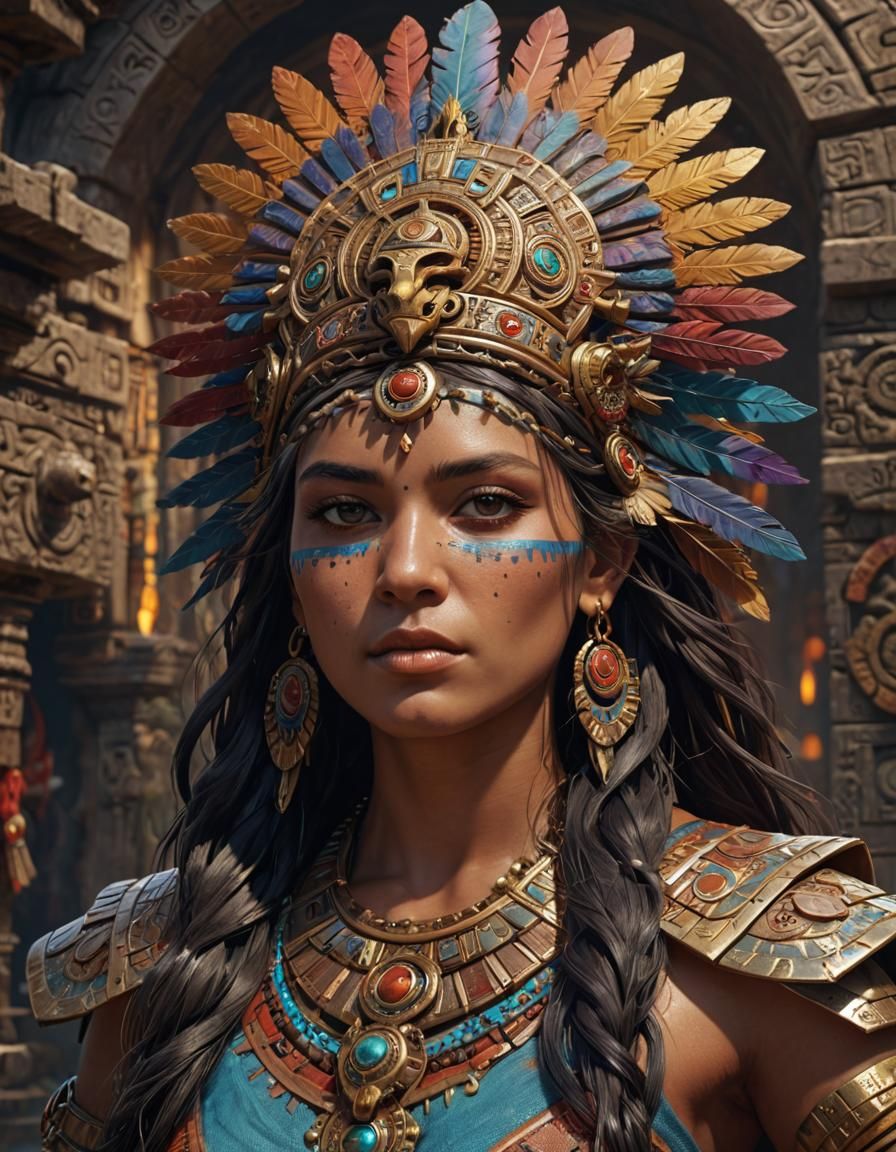 Magnificent Aztec Queen in Dark Fantasy Style