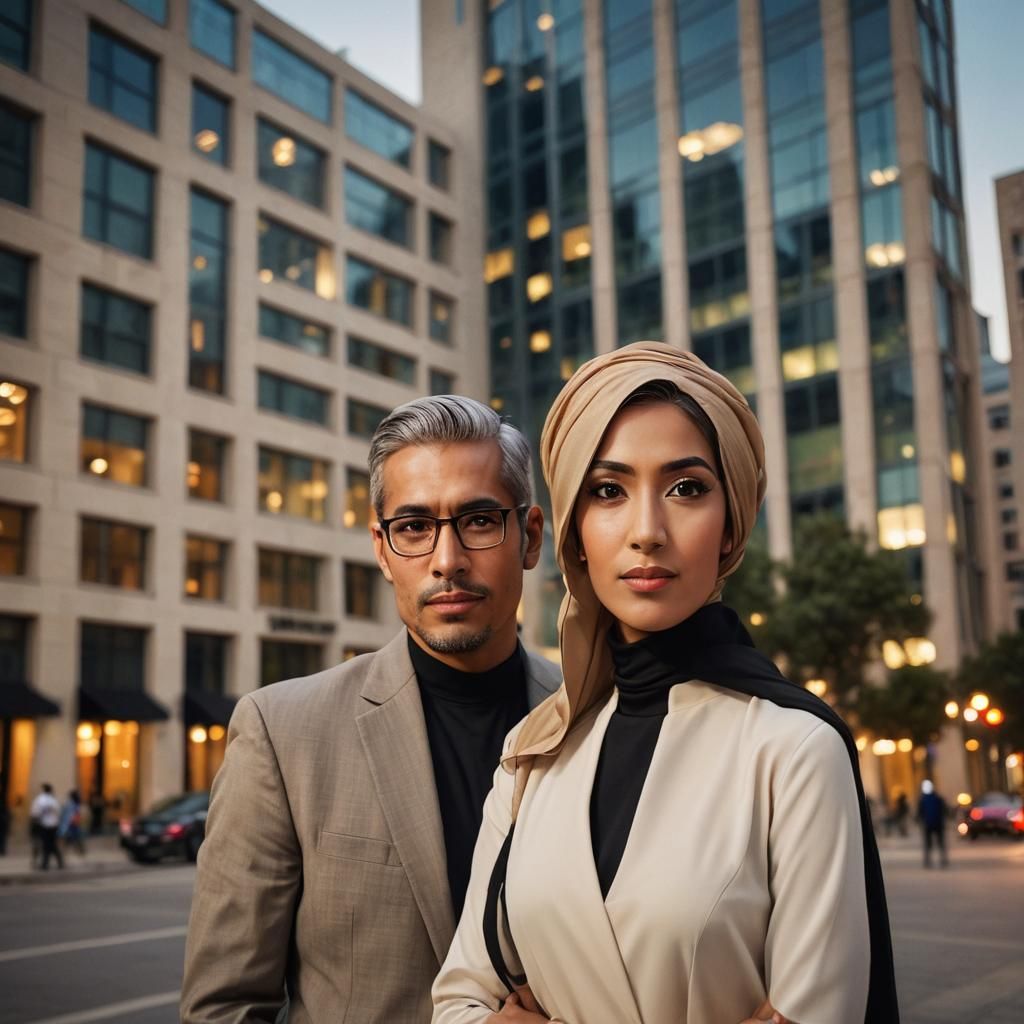 Hyper-Realistic Portrait of Man and Woman in Office