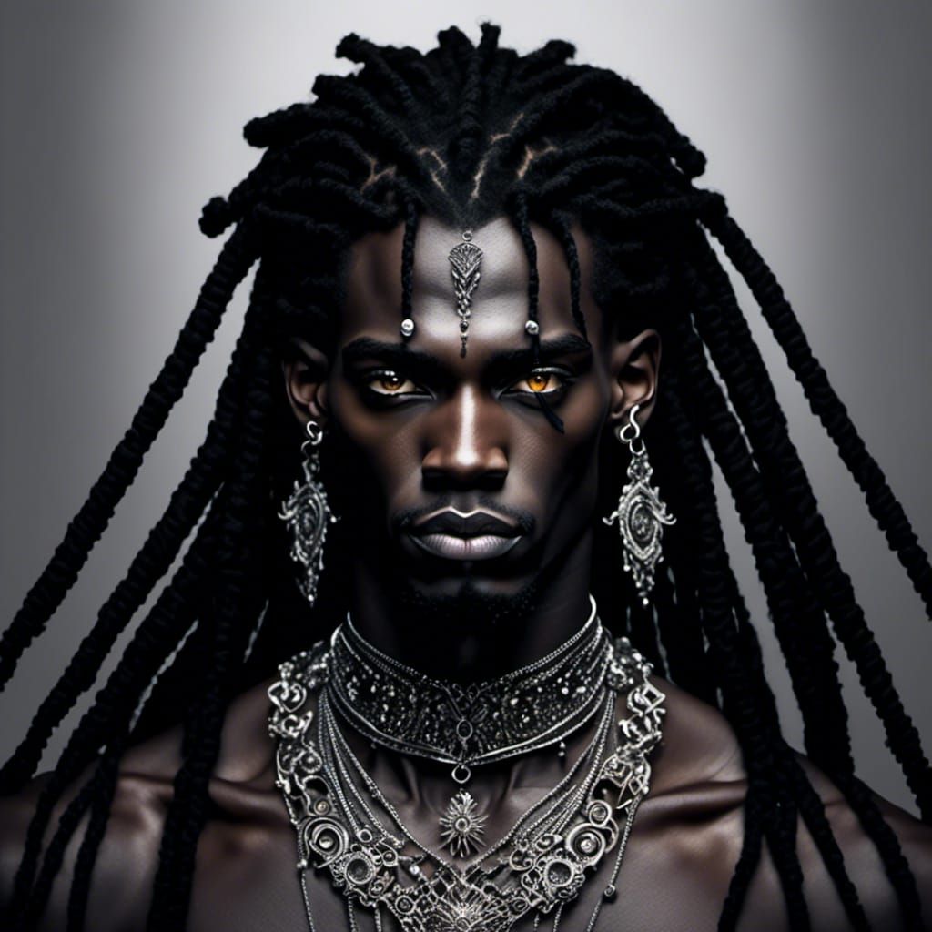 Detailed Portrait of a Metalhead with Intricate Jewelry