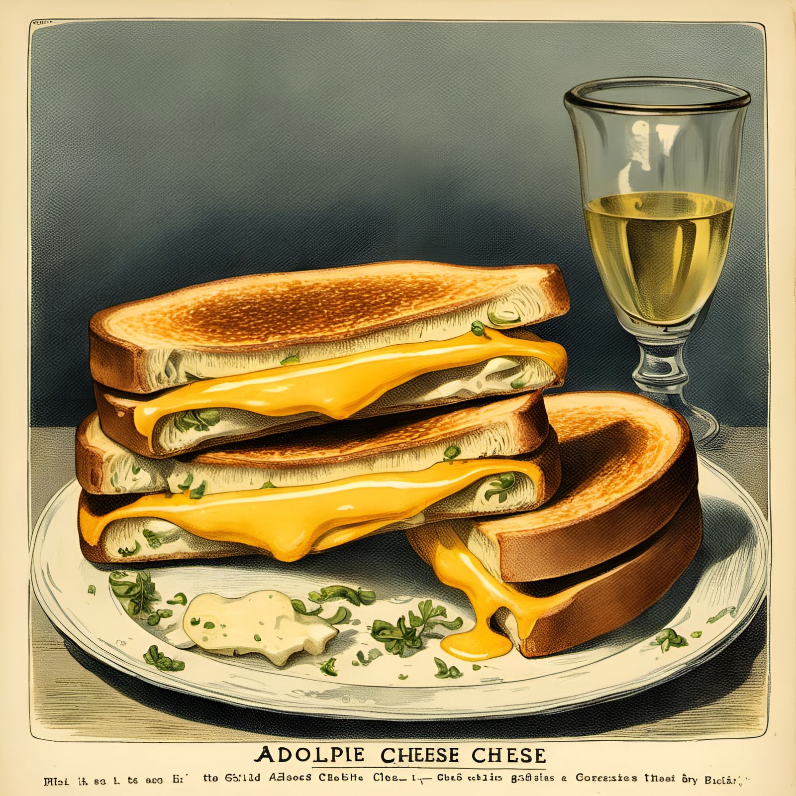 Grilled Cheese Sandwich in Vintage Illustration Style