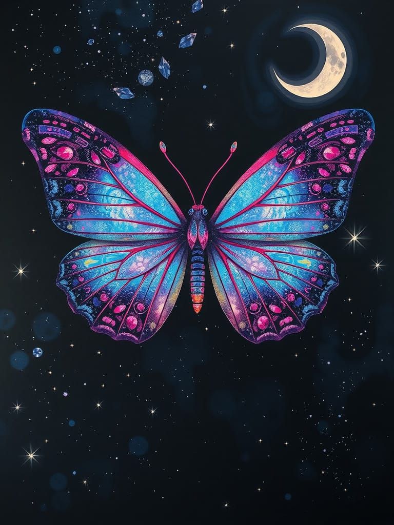 Ethereal Butterfly in a Starry Night Sky