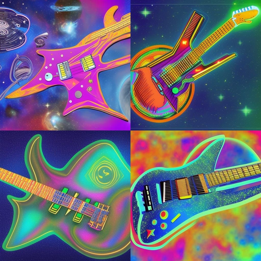 Electric Guitar Spaceship: Holographic Astral Illustration