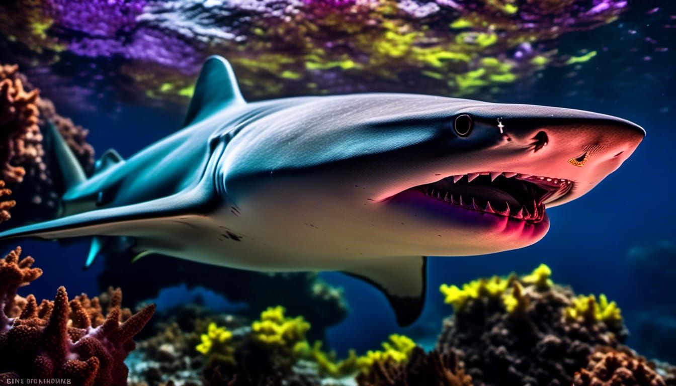 Bioluminescent Lemon Shark Portrait in Deep Sea