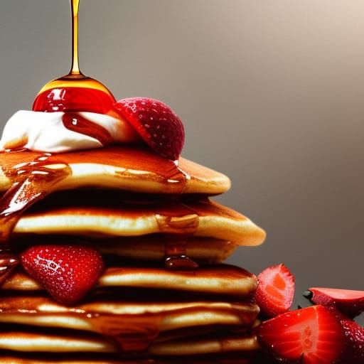 Pancakes with Maple Syrup and Strawberries