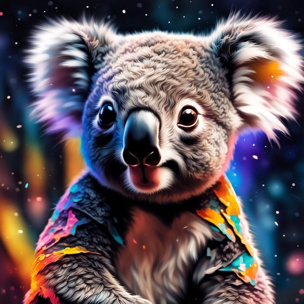 Hyperrealistic Baby Koala Portrait with Shiny Eyes