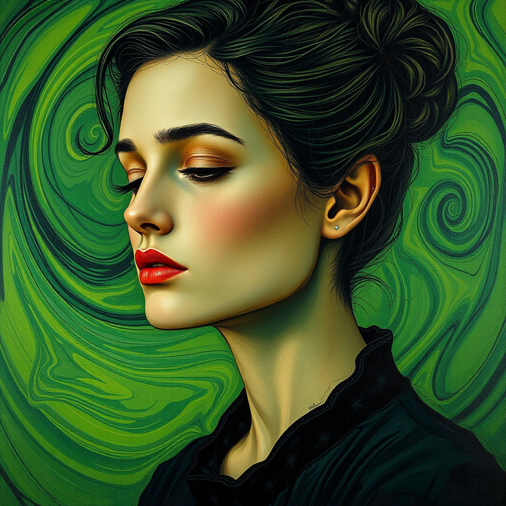 Envious Woman Portrait in Surrealist Dreamscape