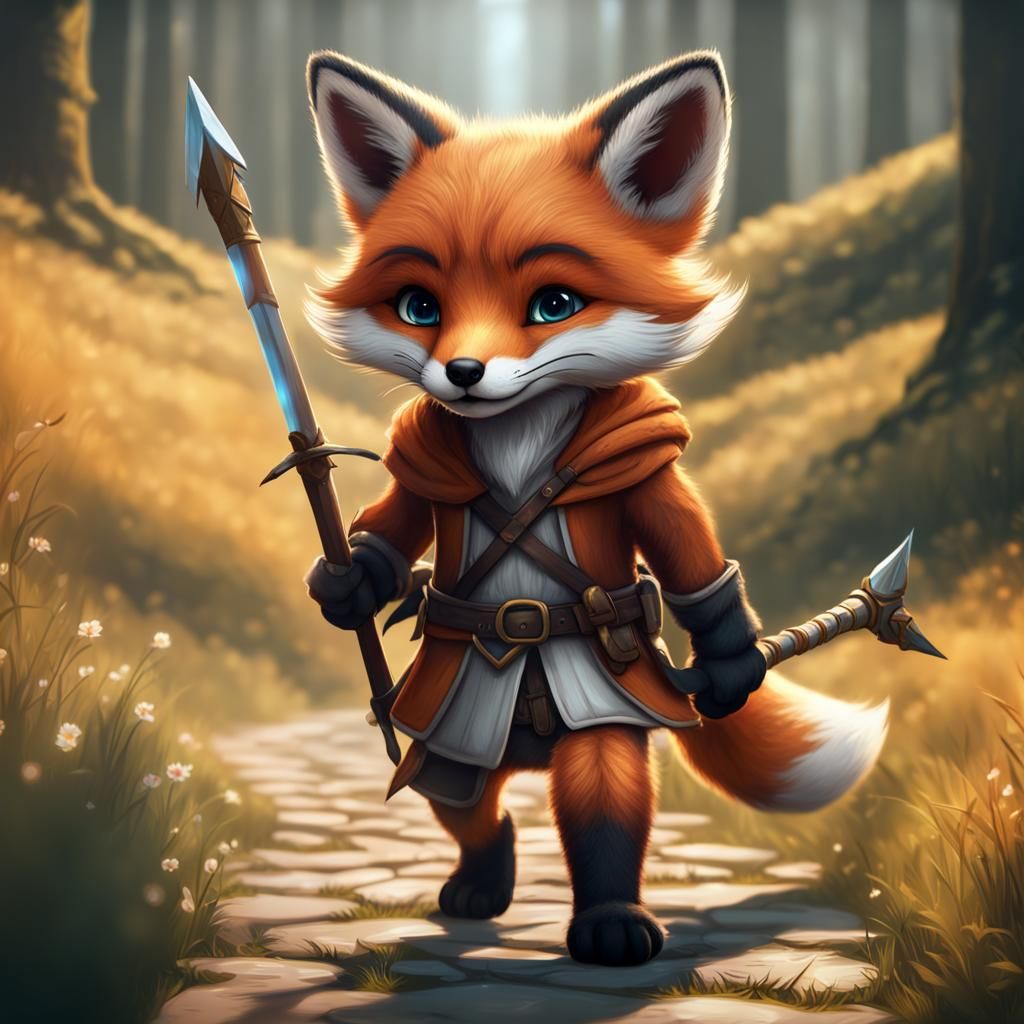Fox Cub Adventurer on a Path: Fantasy Concept Art