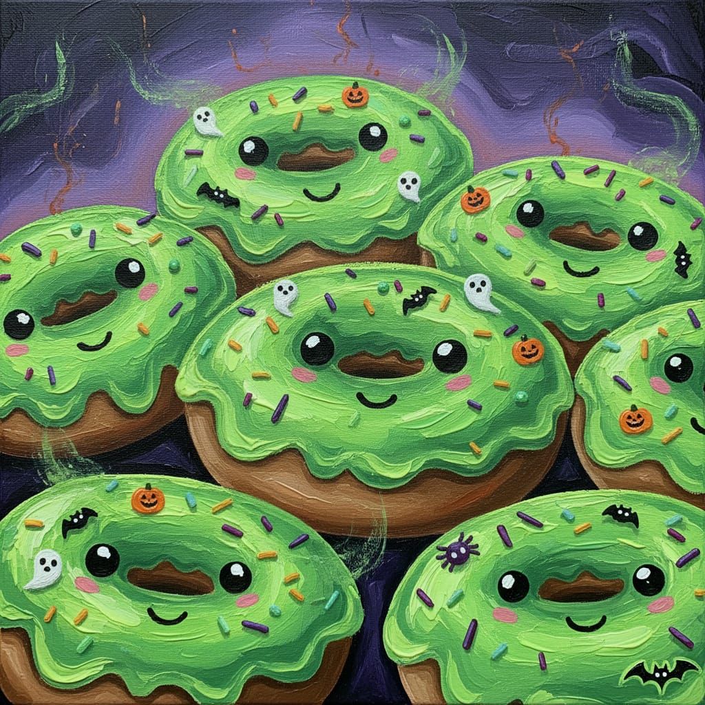 Kawaii Halloween Donuts with Neon Icing