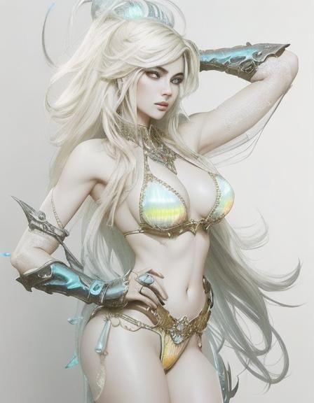 Bikini Woman with Gem, in Neon-UV Light Art