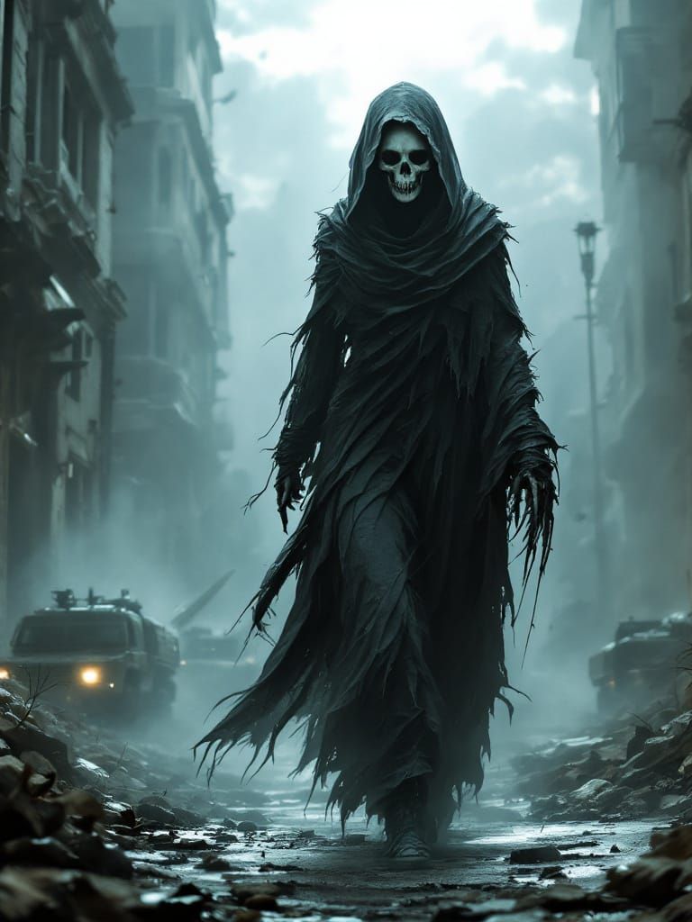 Spectral Grim Reaper in Post-Apocalyptic Wasteland