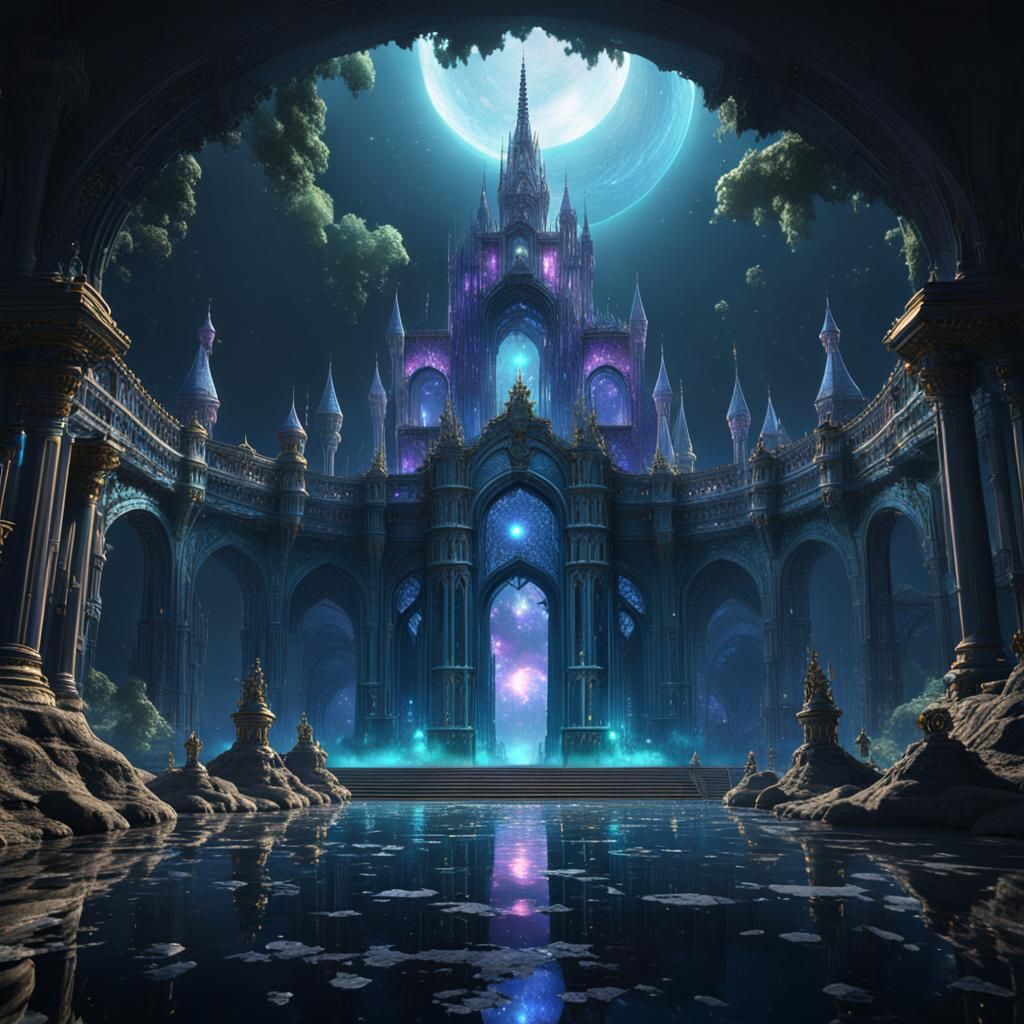 Iridescent Crystal Palace in Dark Void