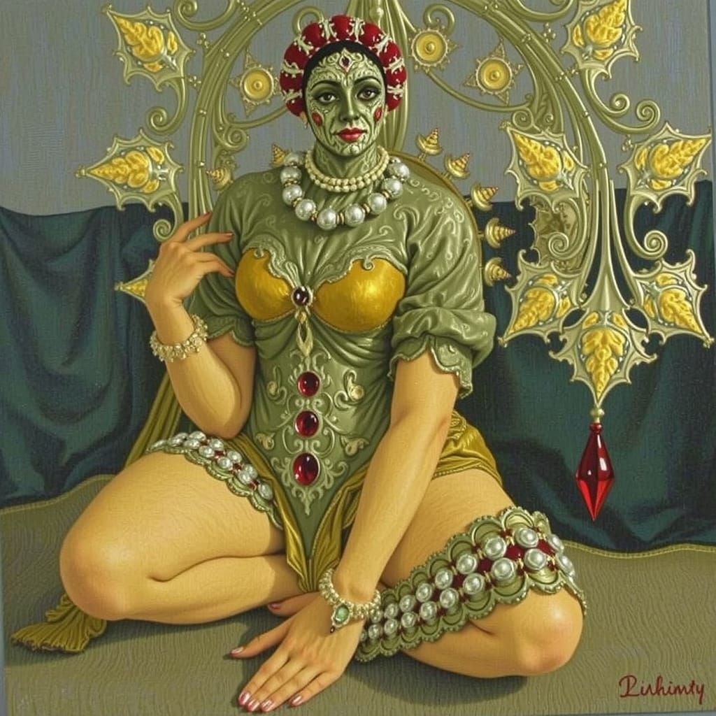 Detailed Julia Set Fractal in Art Nouveau Style