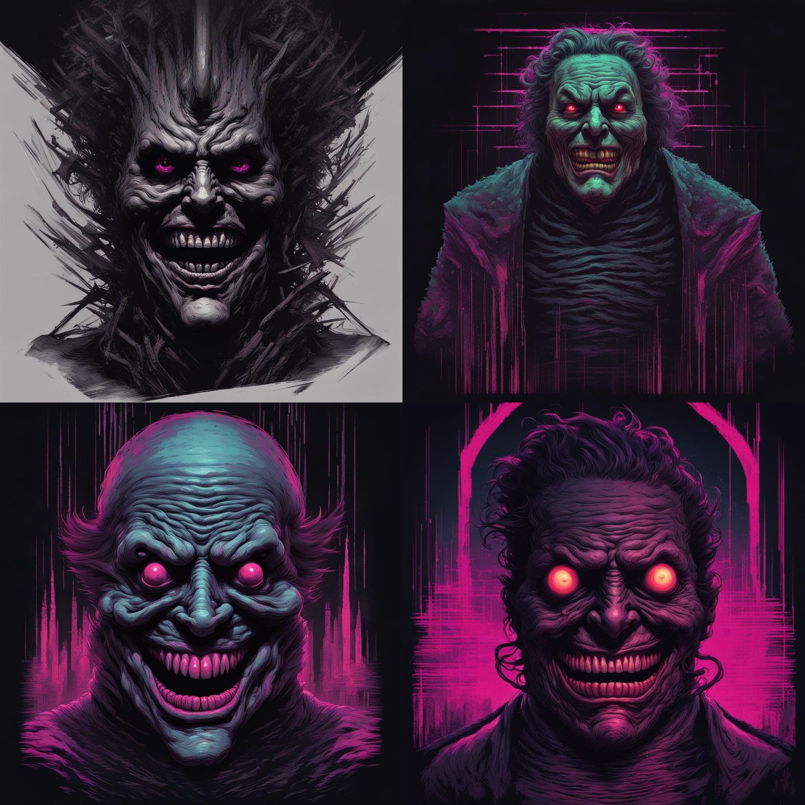 Sinister Cyberpunk Grin: Glitch Horror T-Shirt Design