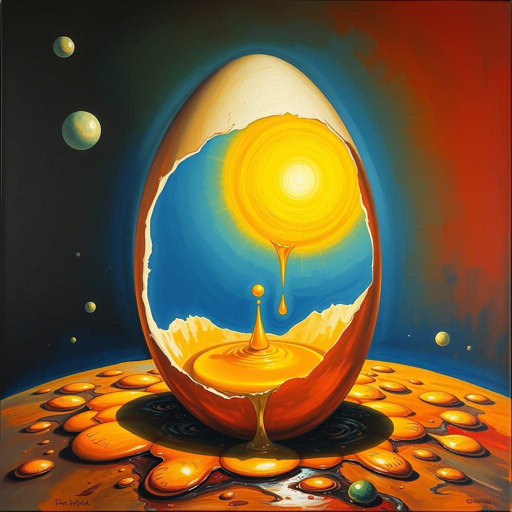 Surrealist Masterpiece: Radiant Solar Egg in a Frigideira