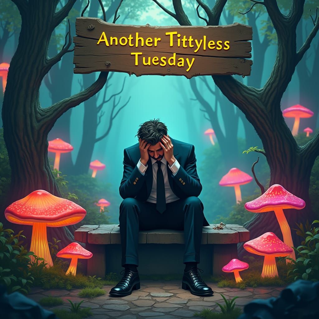 Disheartened Man in Mystical Forest, Matte Painting