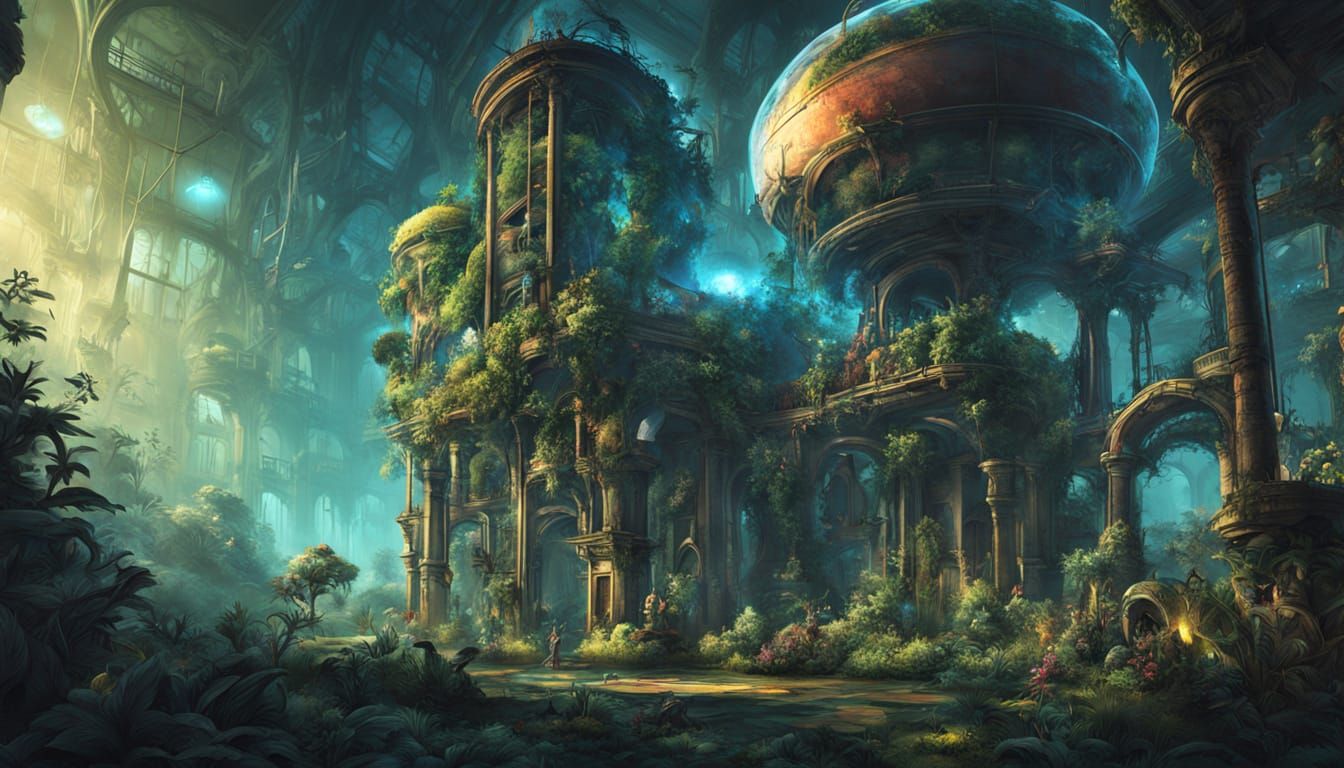 Surreal Steampunk Garden on Alien Planet