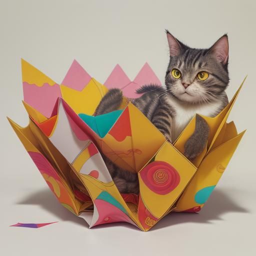 Cat in Honey Pool: A Surreal Papercraft