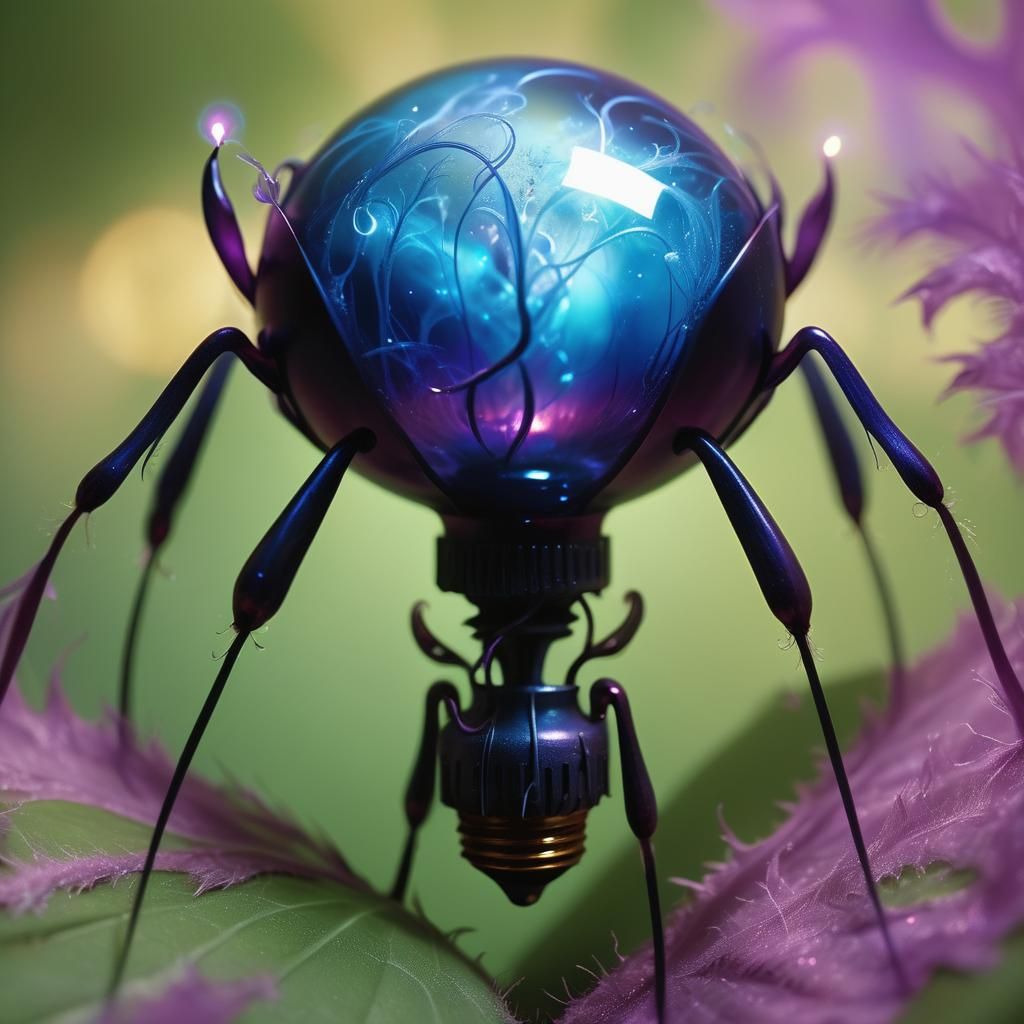 Glowing Blue Bulb in Mystical Digital Art