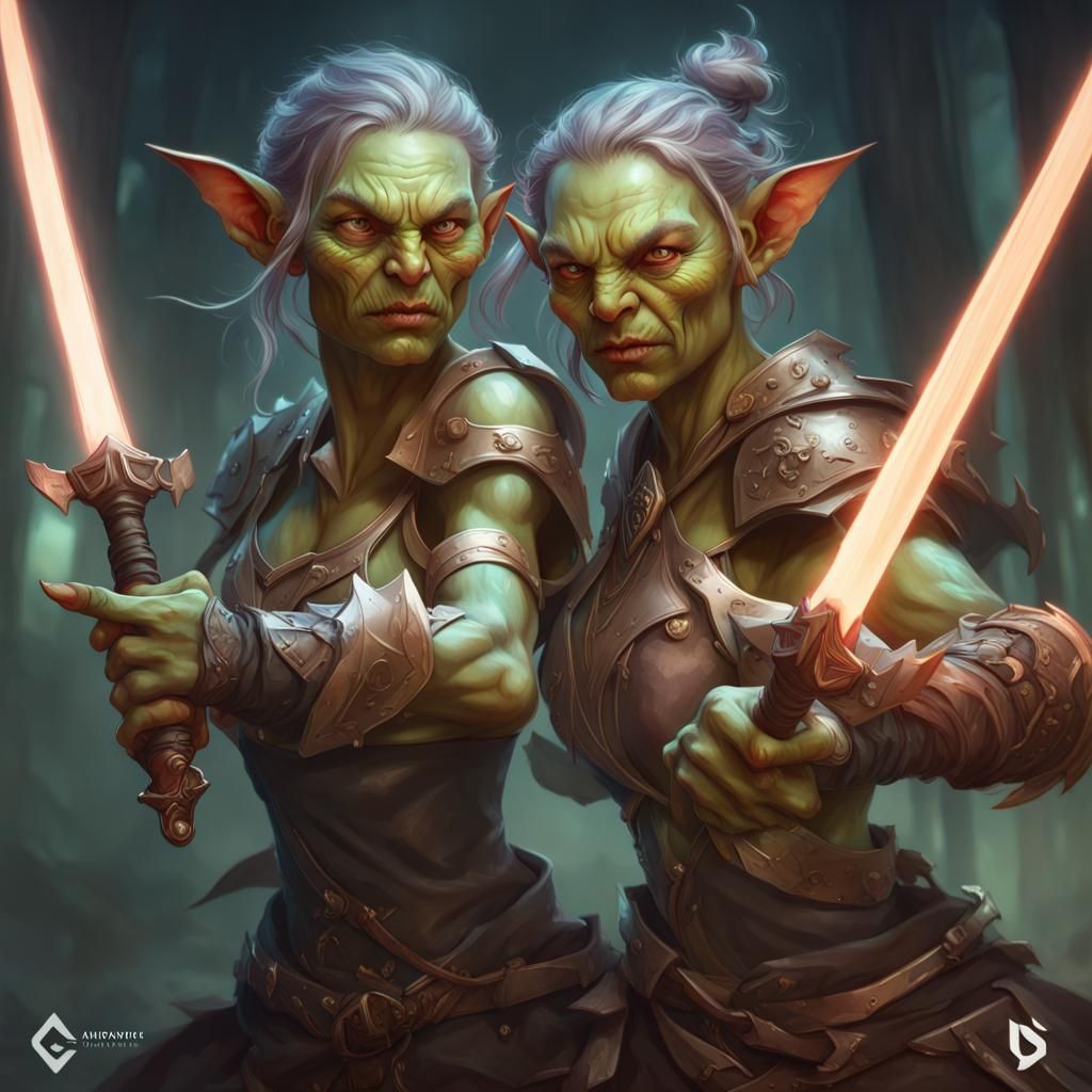Two-Headed Goblin Fighter Portrait in Hyperdetailed Style