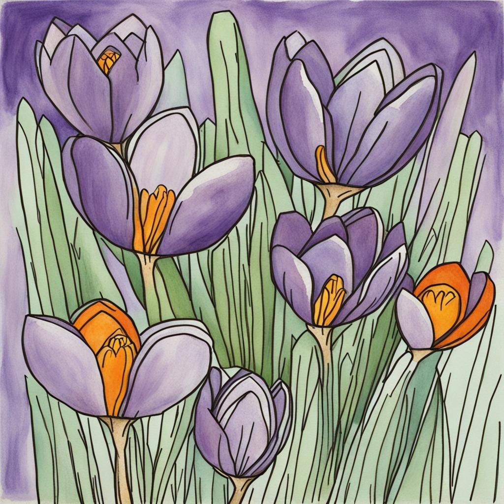 Crocus Flower in Children's Book Style