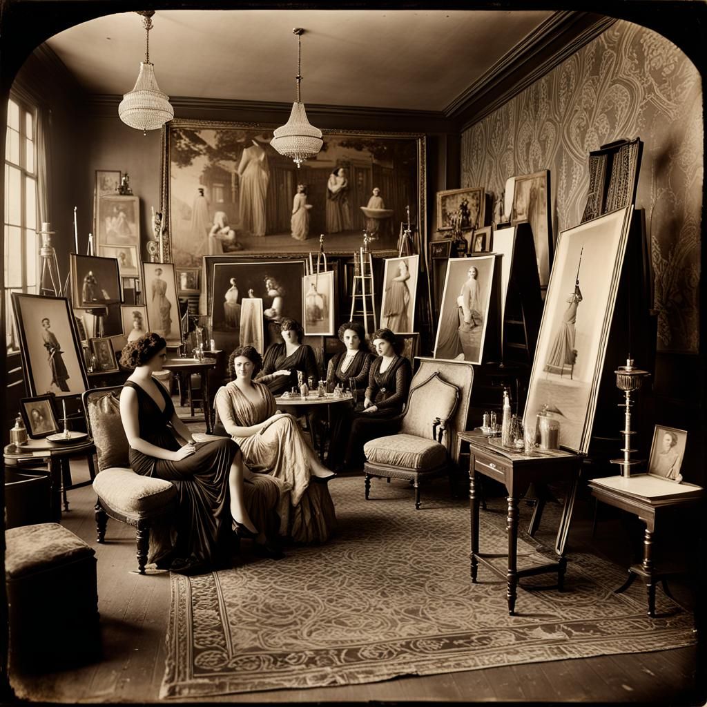 Bohemian Gathering in Sepia Tone, 1890s Style