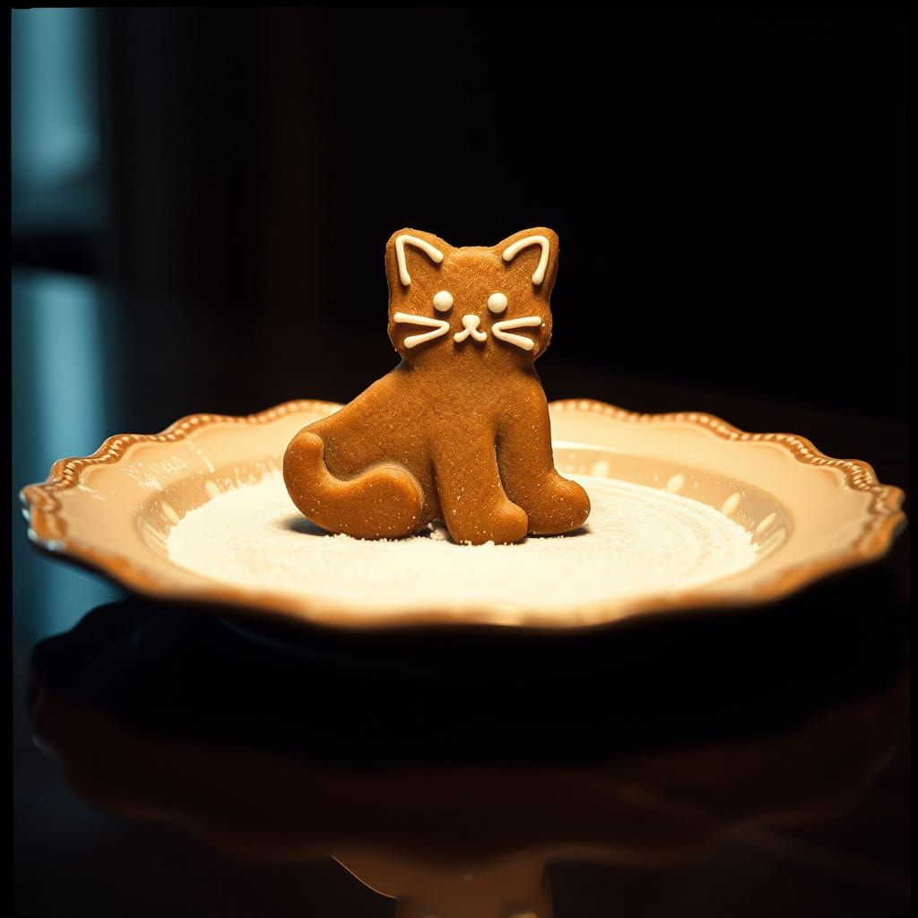 Gingerbread Cat Cookie in Cinematic Film Style