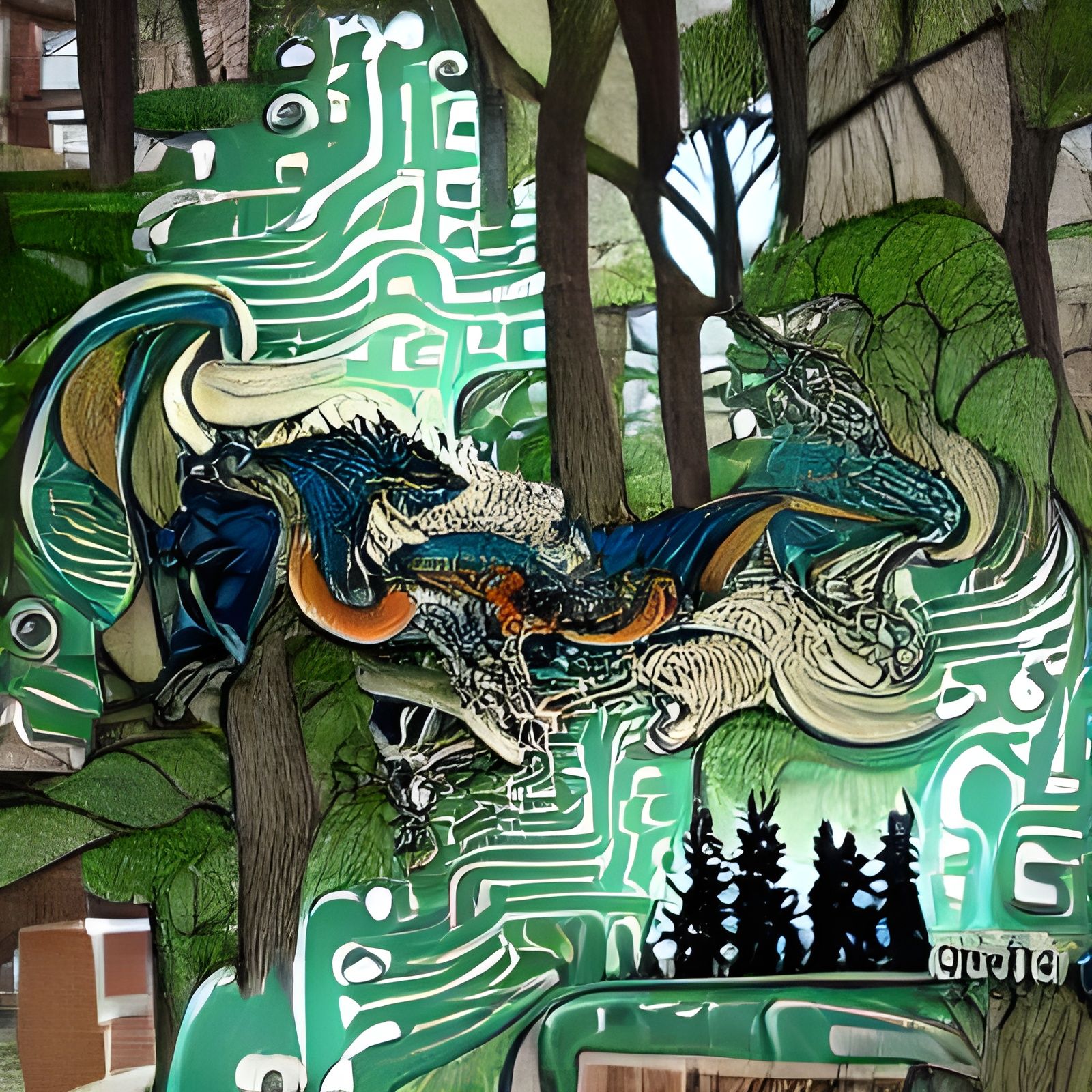 Dragon Devouring Cyber-Androids: Steampunk Woodcut