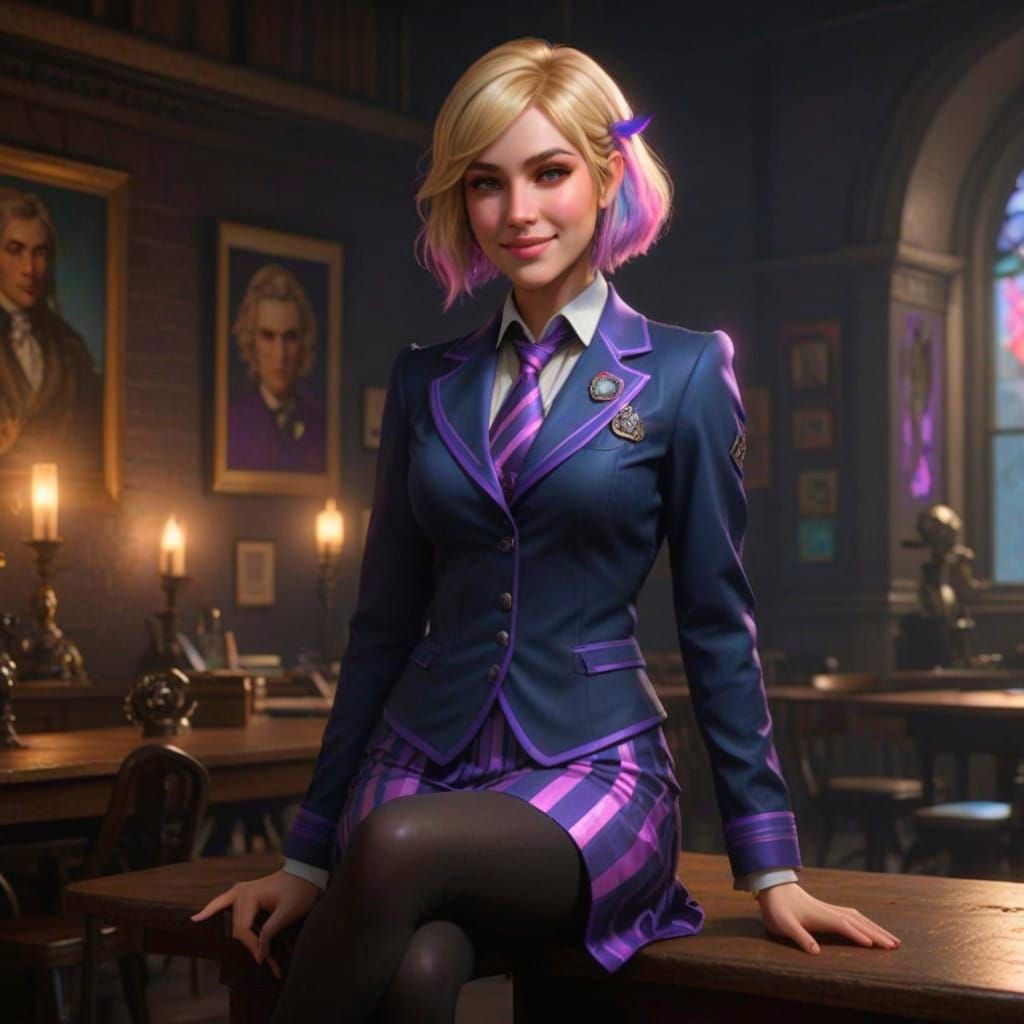 Blonde Werewolf Wednesday in Vibrant Academy Uniform